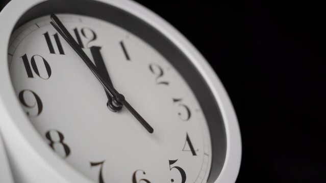 White clock on black background. Doomsday clock. 