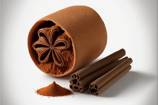  Cinnamon Sticks And Cinnamon Powder In A Tube With A Flower On Top Of It And A Cinnamon Stick In The Middle Of The Tube, With Cinnamon Sticks And Cinnamon Sticks In The Middle Of The Tube.