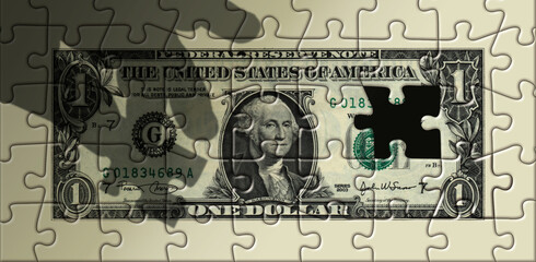 Dollar Puzzle with last pice being added.