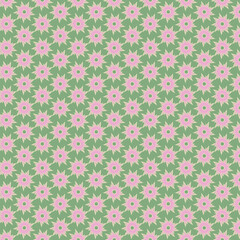 Simple isolated vector seamless  green background pattern Textile wrapping wallpaper Abstract repeating pink flowers Spring summer design typography Fabric design clothes Ethnic country style Linens