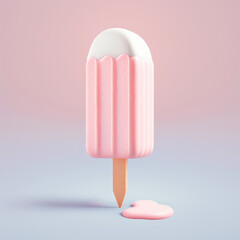 Pink popsicle ice cream on pastel background, generative ai