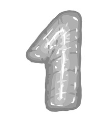 One balloon number in silver colors. Hand drawing vector illustration. Single clipart for Birthday party isolated on white.