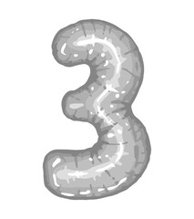 Naklejka premium Three balloon number in silver colors. Hand drawing vector illustration. Single clipart for Birthday party isolated on white.