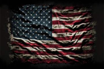 Obraz premium US American flag on worn black background. For USA Memorial Day. Generative AI