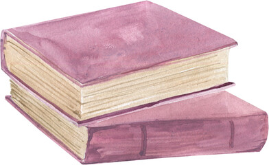 Watercolor image of books, hand drawn, suitable for stickers, sublimation, invitations, postcards and more