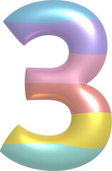 Metallic Balloon alphabet in rainbow tones. Number 3