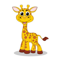 Cute giraffe cartoon characters vector illustration. For kids coloring book.