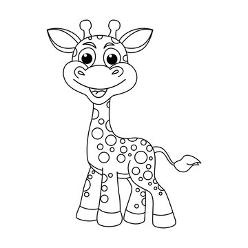 Cute giraffe cartoon characters vector illustration. For kids coloring book.