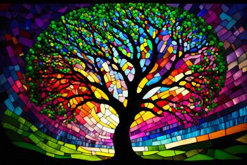 Stained glass tree. Generative AI