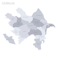 Azerbaijan political map of administrative divisions - districts, cities and autonomous republic of Nakhchivan. Grey vector map with labels.