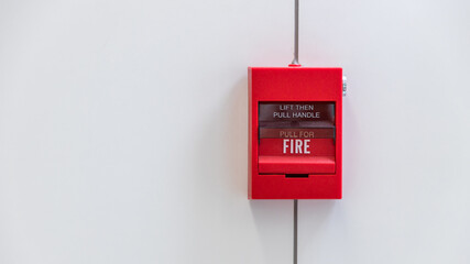 Fire alarm on the wall. Emergency of Fire alarm or alert or bell warning equipment. Fire alarm box...
