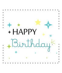 Happy birthday card with stars on a white background.