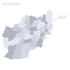 Afghanistan political map of administrative divisions - provinces. Grey vector map with labels.