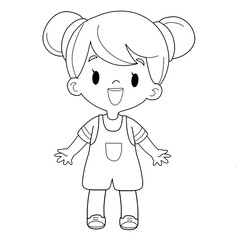 Coloring book, happy girl.vector illustration isolated on white background.