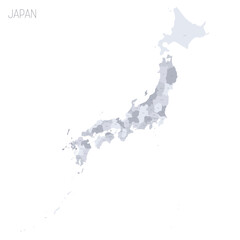 Japan political map of administrative divisions - prefectures, metropilis Tokyo, territory Hokaido and urban prefectures Kyoto and Osaka. Grey vector map with labels.