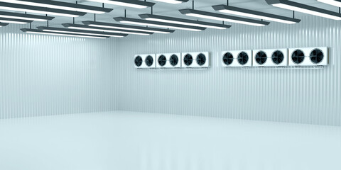 Refrigerated warehouse. Room for creating ice and food storage 3d image