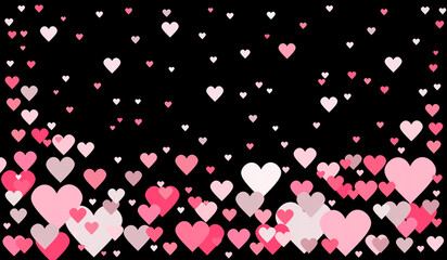 Flying hearts on a black background. Valentine's day concept.