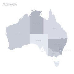 Australia political map of administrative divisions - states and teritorries. Grey vector map with labels.