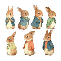 Cute cartoon Easter collection with transparent background. watercolor. Generative AI Technology.