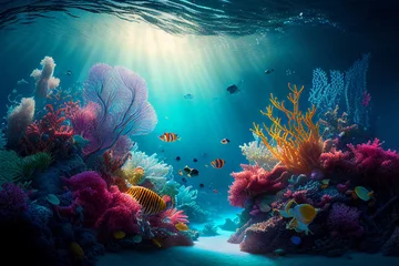 Foto op Aluminium Gorgeous underwater landscape, wallpaper/background/desktop, generative ai, digital art © PostReality Media
