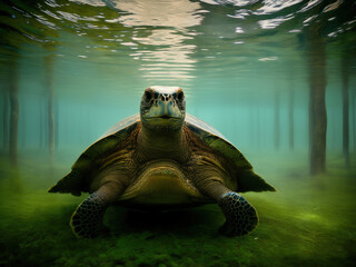 turtle at the bottom of a lake, Generative AI