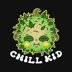 Fototapeta premium Funny chill kid print for t shirt. Vector line doodle traditional retro cartoon illustration. Funny vintage weed character cartoon print poster,t-shirt,sticker concept. Vector illustration