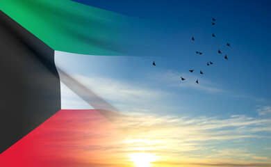 Flag of Kuwait on background of sky. National Holidays concept. EPS10 vector