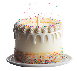 Birthday cake with candles. Illustration Generative AI - obrazy, fototapety, plakaty