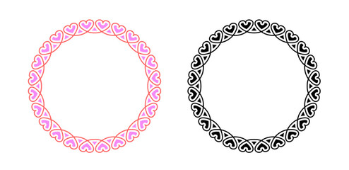 Circle Frame Border Love Heart Shape Ornament Pattern Vector Illustration