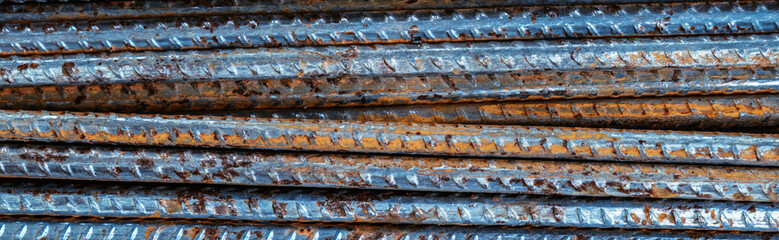 Horizontal image Rebar bars abstract iron background