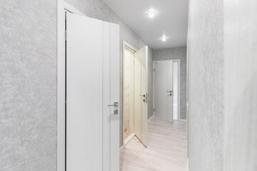 Corridor in with white walls and doors in the apartment
