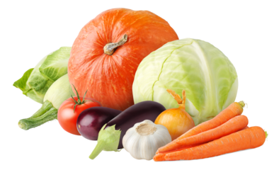 Pile of raw vegetables cut out