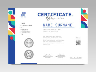 Modern design certificate template with abstract geometric background in horizontal A4 size.