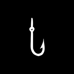 Fishing hook icon isolated on black background.