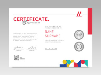 Modern design certificate template with abstract geometric background in horizontal A4 size.