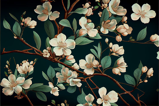 fresh floral pattern with almond tree blossoms, ideal for decorative backgrounds, generative AI