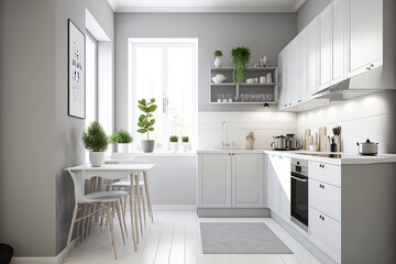 Modern white and grey kitchen concept interior,. Generative AI