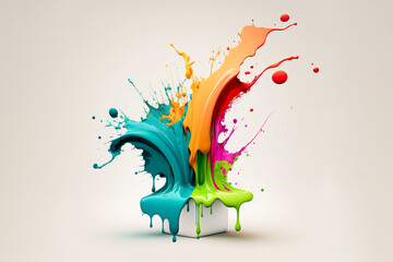 Generative AI illustration of color splash paint on white background
