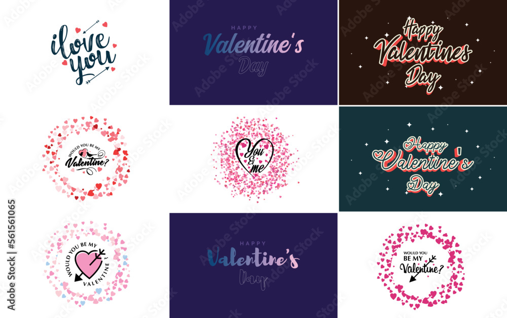 Sticker Be My Valentine lettering with a heart design. suitable for use in Valentine's Day cards and invitations