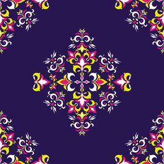 Fototapeta na wymiar Oriental flower ethnic fashion textiles for geometric patterns seamless background, Vector illustration clothing woman design.