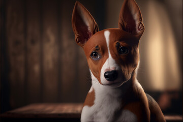 Dog Portrait, Cutest Basenji puppy, dramatic light, studio photo, AI Illustration