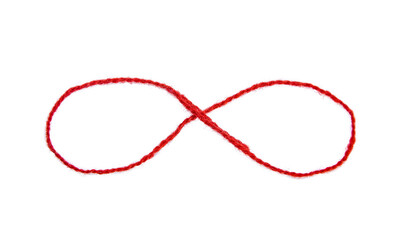 Red thread isolate on white background. Selective focus.