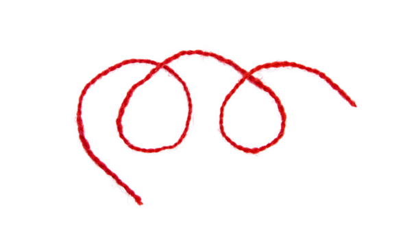 Red thread isolate on white background. Selective focus.