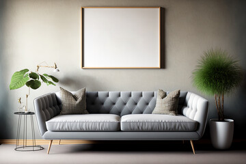 Modern living room with a huge sofa, Interior Scene and Frame mockup. Generative AI