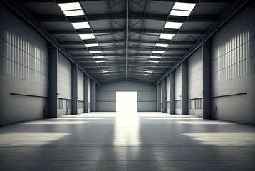 Modern clean empty hangar. Generative AI.