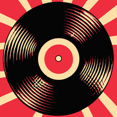 Vinyl record LP with label retro vintage style illustration