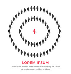 People standing in a circle with red person in the center