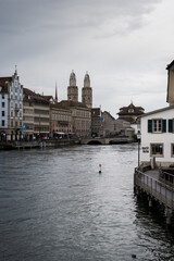 Beautiful city view along Lake Zurich