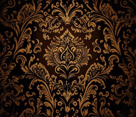A yellow and dark red Damask pattern background. Created with Generative AI