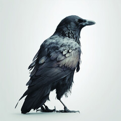 Fototapeta premium Crow isolated in white Background, AI Art